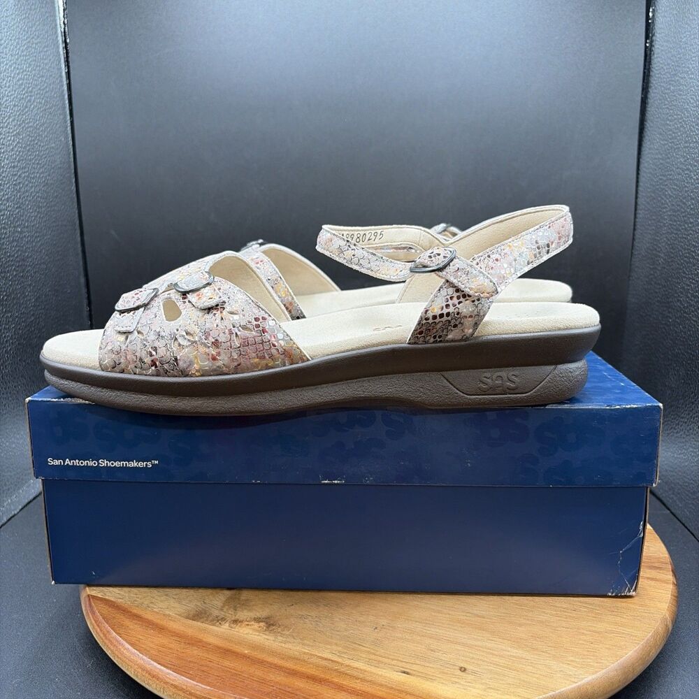 SAS Duo Womens Size 11 WW Sandals Multisnake Taupe Shoes Tan Wide
